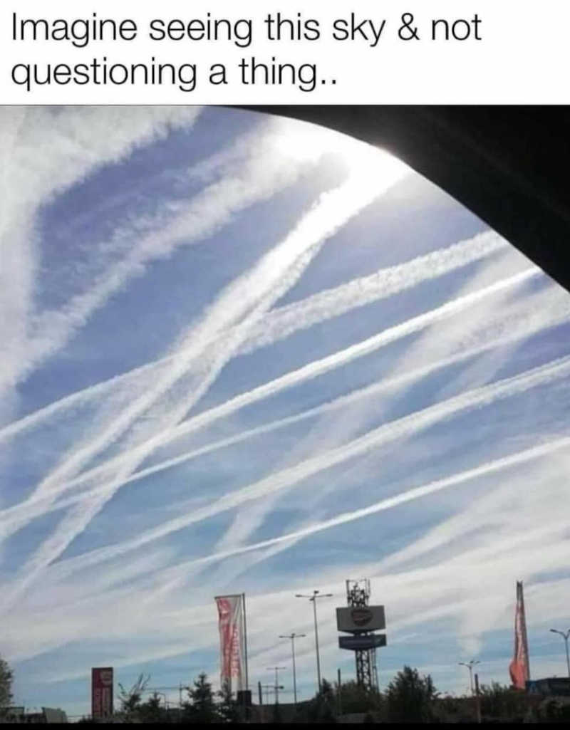 Imagine seeing this sky (filled with chemtrails) & not questioning anything..
